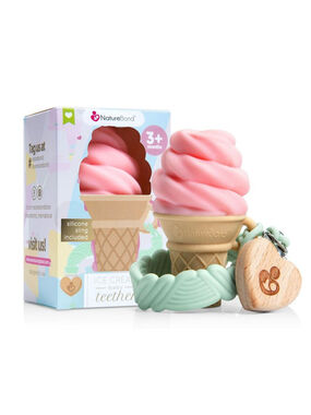NWT NatureBond Teething Toys Ice Cream Baby Teethers Strawberry Pink 3+ months